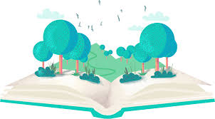 un livre ouvert avec une forêt qui en sort