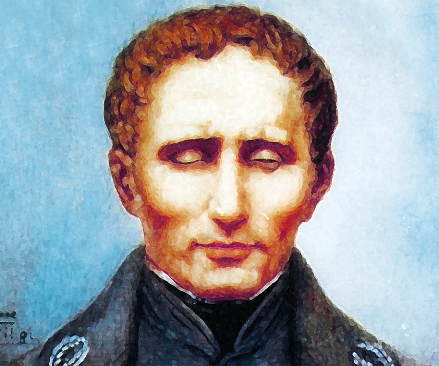 Artistic rendering of Louis Braille's portrait.
