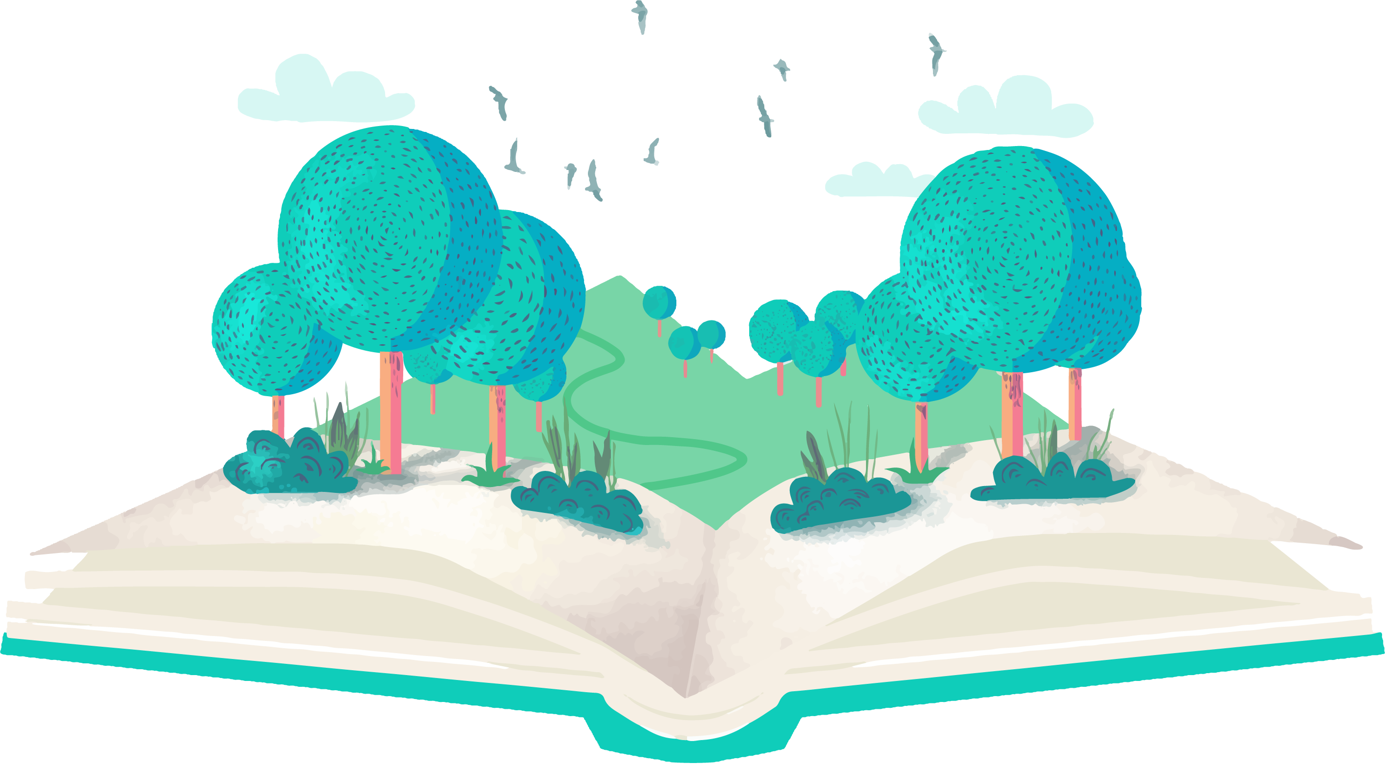 A book with a forest in it