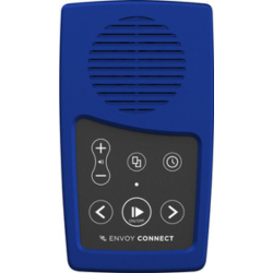 Le lecteur de livre audio Envoy Connect bleu a un haut-parleur rond sur la partie supérieure de la face de l'appareil et six boutons en dessous.