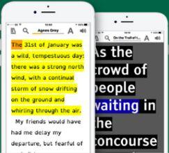 Un iPhone affichant un livre dans EasyReader avec le texte en surbrillance