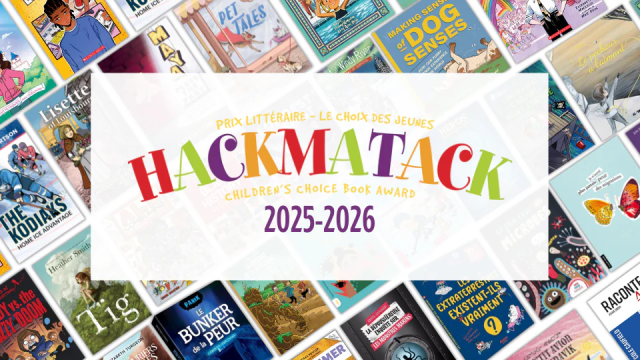 Hackmatack logo in the foreground with covers of nominated titles in the background.